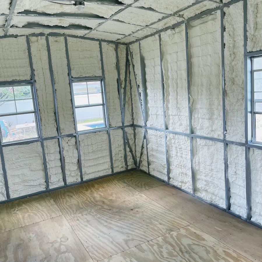 Closed-cell spray foam insulation applied to wall cavities in a residential project in Dublin